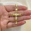 Oro Laminado Religious Pendant, Gold Filled Style Crucifix Design, Polished, Golden Finish, 05.253.0156