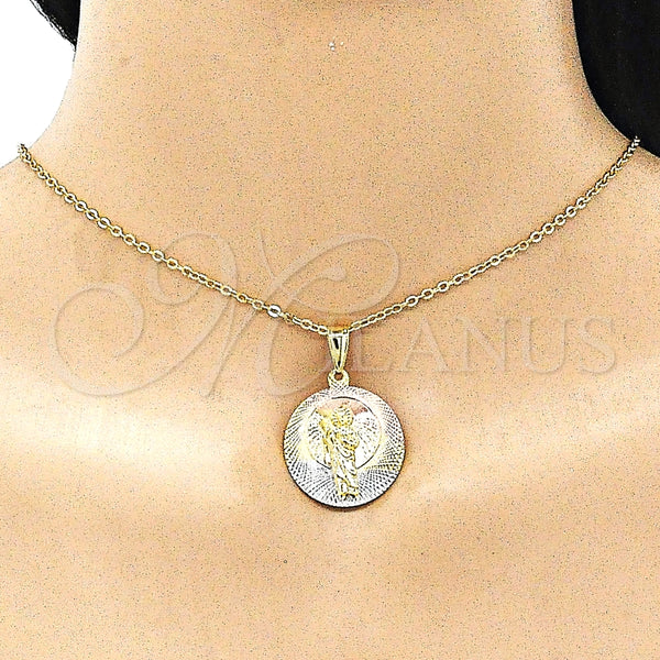 Gold Filled Pendant — Religious Pendant San Judas Design Diamond Cutting Tricolor — alternate product view — SKU 146509 | Oro Laminado dije — Religious Pendant San Judas diseño Diamond Cutting Tricolor — SKU 146509