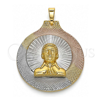 Oro Laminado Religious Pendant, Gold Filled Style Diamond Cutting Finish, Tricolor, 05.253.0161