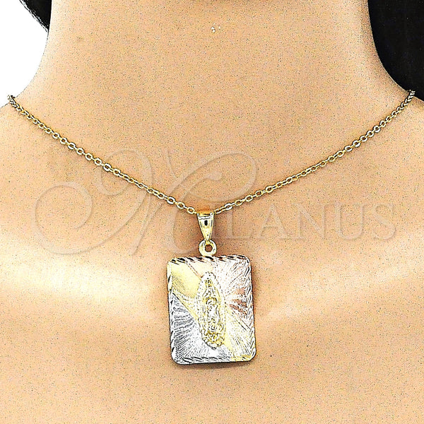 Gold Filled Pendant — Religious Pendant Guadalupe Design Diamond Cutting Tricolor 05. — alternate product view — SKU 146512 | Oro Laminado dije — Religious Pendant Guadalupe diseño Diamond Cutting Tricolor 05. — SKU 146512