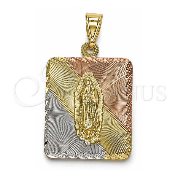 Oro Laminado Religious Pendant, Gold Filled Style Guadalupe Design, Diamond Cutting Finish, Tricolor, 05.253.0163