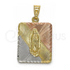 Oro Laminado Religious Pendant, Gold Filled Style Guadalupe Design, Diamond Cutting Finish, Tricolor, 05.253.0163