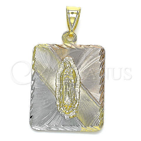 Oro Laminado Religious Pendant, Gold Filled Style Guadalupe Design, Diamond Cutting Finish, Tricolor, 05.253.0163
