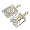 Oro Laminado Religious Pendant, Gold Filled Style Guadalupe Design, Diamond Cutting Finish, Tricolor, 05.253.0163