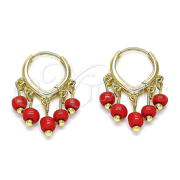 Gold Filled Hoop Earrings — Huggie Hoop Red Resin 02.63. — main product view — SKU 146514 | Oro Laminado aretes de aro — Huggie Hoop Red Resin 02.63. — SKU 146514