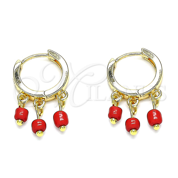 Gold Filled Hoop Earrings — Huggie Hoop Red Resin 02.63. — main product view — SKU 146515 | Oro Laminado aretes de aro — Huggie Hoop Red Resin 02.63. — SKU 146515
