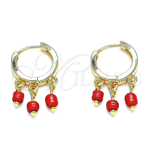 Oro Laminado Huggie Hoop, Gold Filled Style Red Resin Finish, Golden Finish, 02.63.2732.15
