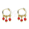 Oro Laminado Huggie Hoop, Gold Filled Style Red Resin Finish, Golden Finish, 02.63.2732.15