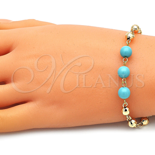 Gold Filled Bracelet — Fancy Bracelet Ball Design with Turquoise Pearl Diamond — alternate product view — SKU 146521 | Oro Laminado brazalete — elegante Bracelet Ball diseño with Turquoise Pearl Diamond — SKU 146521