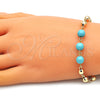 Oro Laminado Fancy Bracelet, Gold Filled Style Ball Design, with Turquoise Pearl, Diamond Cutting Finish, Golden Finish, 03.63.2224.1.08 (06 MM Thickness, 8 Inches Length)