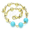 Oro Laminado Fancy Bracelet, Gold Filled Style Ball Design, with Turquoise Pearl, Diamond Cutting Finish, Golden Finish, 03.63.2224.1.08 (06 MM Thickness, 8 Inches Length)