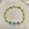 Oro Laminado Fancy Bracelet, Gold Filled Style Ball Design, with Turquoise Pearl, Diamond Cutting Finish, Golden Finish, 03.63.2224.1.08 (06 MM Thickness, 8 Inches Length)