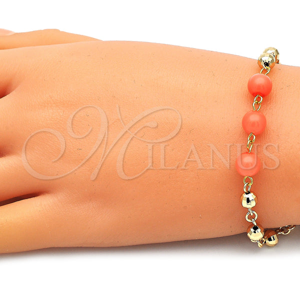 Gold Filled Bracelet — Fancy Bracelet Ball Design with Pink Pearl Diamond — alternate product view — SKU 146522 | Oro Laminado brazalete — elegante Bracelet Ball diseño with Pink Pearl Diamond — SKU 146522