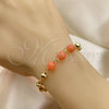 Oro Laminado Fancy Bracelet, Gold Filled Style Ball Design, with Pink Pearl, Diamond Cutting Finish, Golden Finish, 03.63.2224.2.08 (06 MM Thickness, 8 Inches Length)