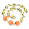 Oro Laminado Fancy Bracelet, Gold Filled Style Ball Design, with Pink Pearl, Diamond Cutting Finish, Golden Finish, 03.63.2224.2.08 (06 MM Thickness, 8 Inches Length)