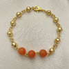 Oro Laminado Fancy Bracelet, Gold Filled Style Ball Design, with Pink Pearl, Diamond Cutting Finish, Golden Finish, 03.63.2224.2.08 (06 MM Thickness, 8 Inches Length)