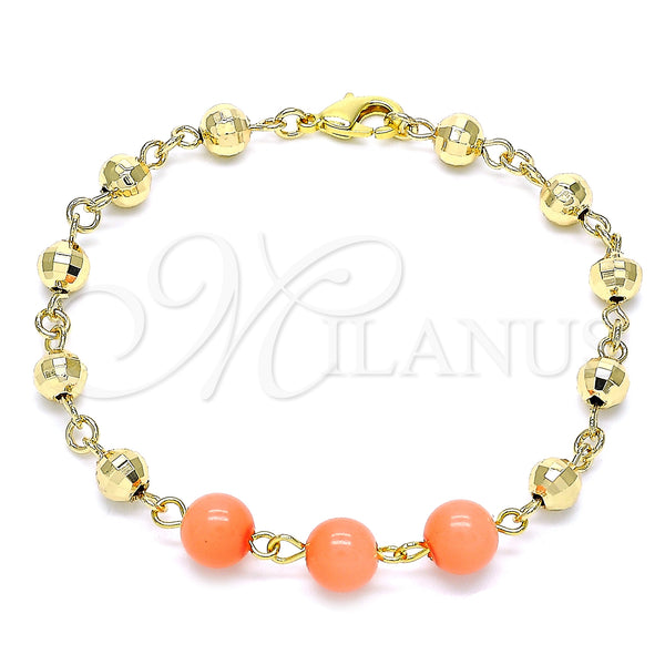 Gold Filled Bracelet — Fancy Bracelet Ball Design with Pink Pearl Diamond — main product view — SKU 146522 | Oro Laminado brazalete — elegante Bracelet Ball diseño with Pink Pearl Diamond — SKU 146522
