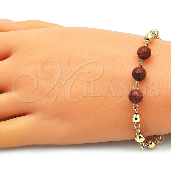 Gold Filled Bracelet — Fancy Bracelet Ball Design with Brown Goldstone Venturina — alternate product view — SKU 146523 | Oro Laminado brazalete — elegante Bracelet Ball diseño with Brown Goldstone Venturina — SKU 146523