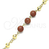 Oro Laminado Fancy Bracelet, Gold Filled Style Ball Design, with Brown Goldstone Venturina, Diamond Cutting Finish, Golden Finish, 03.63.2224.3.08 (06 MM Thickness, 8 Inches Length)