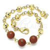 Oro Laminado Fancy Bracelet, Gold Filled Style Ball Design, with Brown Goldstone Venturina, Diamond Cutting Finish, Golden Finish, 03.63.2224.3.08 (06 MM Thickness, 8 Inches Length)