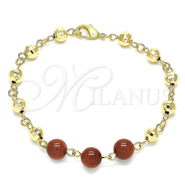 Gold Filled Bracelet — Fancy Bracelet Ball Design with Brown Goldstone Venturina — main product view — SKU 146523 | Oro Laminado brazalete — elegante Bracelet Ball diseño with Brown Goldstone Venturina — SKU 146523