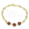 Oro Laminado Fancy Bracelet, Gold Filled Style Ball Design, with Brown Goldstone Venturina, Diamond Cutting Finish, Golden Finish, 03.63.2224.3.08 (06 MM Thickness, 8 Inches Length)