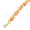 Oro Laminado Fancy Anklet, Gold Filled Style Ball Design, with Pink Pearl, Polished, Golden Finish, 03.63.2225.2.10 (08 MM Thickness, 10 Inches Length)
