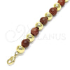 Oro Laminado Fancy Anklet, Gold Filled Style Ball Design, with Brown Goldstone Venturina, Polished, Golden Finish, 03.63.2225.3.10 (08 MM Thickness, 10 Inches Length)
