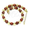 Oro Laminado Fancy Anklet, Gold Filled Style Ball Design, with Brown Goldstone Venturina, Polished, Golden Finish, 03.63.2225.3.10 (08 MM Thickness, 10 Inches Length)