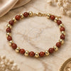 Oro Laminado Fancy Anklet, Gold Filled Style Ball Design, with Brown Goldstone Venturina, Polished, Golden Finish, 03.63.2225.3.10 (08 MM Thickness, 10 Inches Length)