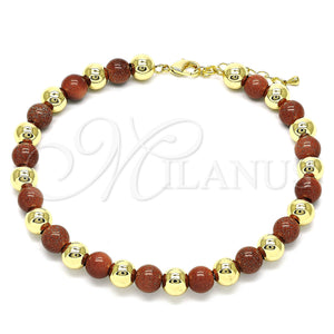 Gold Filled Anklet — Fancy Anklet Ball Design with Brown Goldstone Venturina — main product view — SKU 146529 | Oro Laminado tobillera — elegante Anklet Ball diseño with Brown Goldstone Venturina — SKU 146529