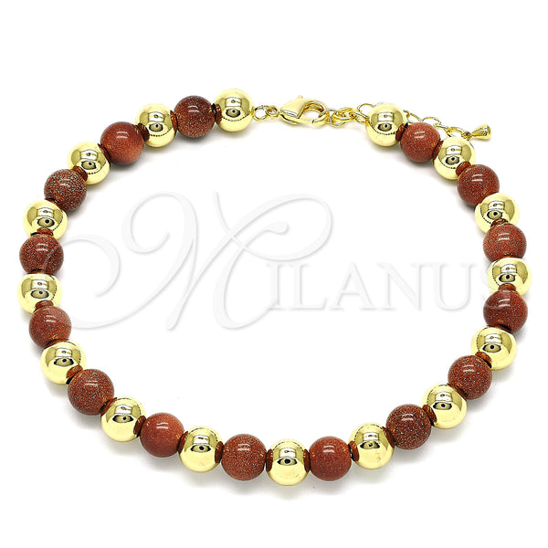 Gold Filled Anklet — Fancy Anklet Ball Design with Brown Goldstone Venturina — main product view — SKU 146529 | Oro Laminado tobillera — elegante Anklet Ball diseño with Brown Goldstone Venturina — SKU 146529