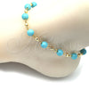 Oro Laminado Fancy Anklet, Gold Filled Style Ball Design, with Turquoise Pearl, Polished, Golden Finish, 03.63.2226.1.10 (08 MM Thickness, 10 Inches Length)