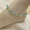 Oro Laminado Fancy Anklet, Gold Filled Style Ball Design, with Turquoise Pearl, Polished, Golden Finish, 03.63.2226.1.10 (08 MM Thickness, 10 Inches Length)