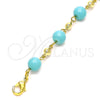 Oro Laminado Fancy Anklet, Gold Filled Style Ball Design, with Turquoise Pearl, Polished, Golden Finish, 03.63.2226.1.10 (08 MM Thickness, 10 Inches Length)