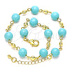 Oro Laminado Fancy Anklet, Gold Filled Style Ball Design, with Turquoise Pearl, Polished, Golden Finish, 03.63.2226.1.10 (08 MM Thickness, 10 Inches Length)