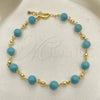 Oro Laminado Fancy Anklet, Gold Filled Style Ball Design, with Turquoise Pearl, Polished, Golden Finish, 03.63.2226.1.10 (08 MM Thickness, 10 Inches Length)