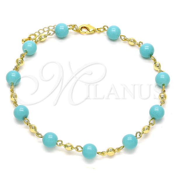 Gold Filled Anklet — Fancy Anklet Ball Design with Turquoise Pearl Polished — main product view — SKU 146533 | Oro Laminado tobillera — elegante Anklet Ball diseño with Turquoise Pearl pulido — SKU 146533