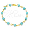 Oro Laminado Fancy Anklet, Gold Filled Style Ball Design, with Turquoise Pearl, Polished, Golden Finish, 03.63.2226.1.10 (08 MM Thickness, 10 Inches Length)