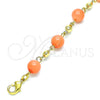 Oro Laminado Fancy Anklet, Gold Filled Style Ball Design, with Pink Pearl, Polished, Golden Finish, 03.63.2226.2.10 (08 MM Thickness, 10 Inches Length)
