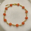 Oro Laminado Fancy Anklet, Gold Filled Style Ball Design, with Pink Pearl, Polished, Golden Finish, 03.63.2226.2.10 (08 MM Thickness, 10 Inches Length)