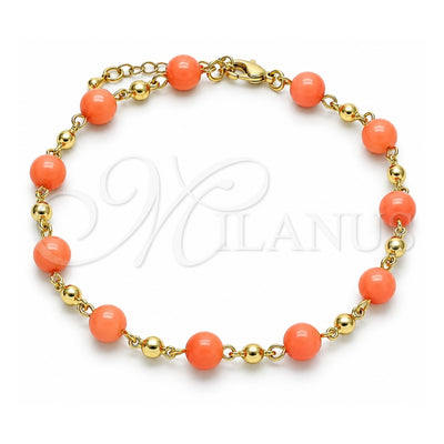 Oro Laminado Fancy Anklet, Gold Filled Style Ball Design, with Pink Pearl, Polished, Golden Finish, 03.63.2226.2.10 (08 MM Thickness, 10 Inches Length)