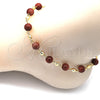 Oro Laminado Fancy Anklet, Gold Filled Style Ball Design, with Brown Goldstone Venturina, Polished, Golden Finish, 03.63.2226.3.10 (08 MM Thickness, 10 Inches Length)