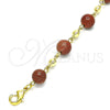 Oro Laminado Fancy Anklet, Gold Filled Style Ball Design, with Brown Goldstone Venturina, Polished, Golden Finish, 03.63.2226.3.10 (08 MM Thickness, 10 Inches Length)