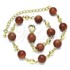 Oro Laminado Fancy Anklet, Gold Filled Style Ball Design, with Brown Goldstone Venturina, Polished, Golden Finish, 03.63.2226.3.10 (08 MM Thickness, 10 Inches Length)