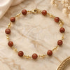 Oro Laminado Fancy Anklet, Gold Filled Style Ball Design, with Brown Goldstone Venturina, Polished, Golden Finish, 03.63.2226.3.10 (08 MM Thickness, 10 Inches Length)