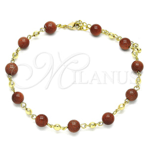 Gold Filled Anklet — Fancy Anklet Ball Design with Brown Goldstone Venturina — main product view — SKU 146537 | Oro Laminado tobillera — elegante Anklet Ball diseño with Brown Goldstone Venturina — SKU 146537