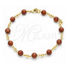 Oro Laminado Fancy Anklet, Gold Filled Style Ball Design, with Brown Goldstone Venturina, Polished, Golden Finish, 03.63.2226.3.10 (08 MM Thickness, 10 Inches Length)
