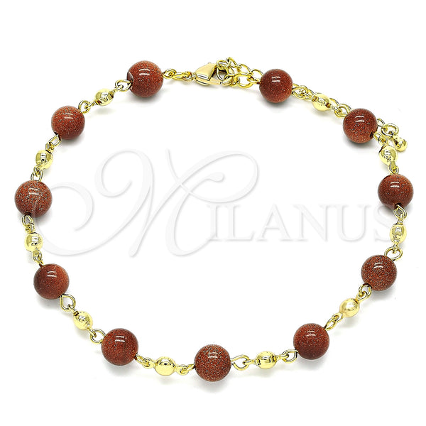 Gold Filled Anklet — Fancy Anklet Ball Design with Brown Goldstone Venturina — main product view — SKU 146537 | Oro Laminado tobillera — elegante Anklet Ball diseño with Brown Goldstone Venturina — SKU 146537
