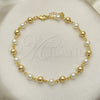 Oro Laminado Fancy Anklet, Gold Filled Style Ball Design, with Ivory Pearl, Polished, Golden Finish, 03.63.2227.10 (06 MM Thickness, 10 Inches Length)